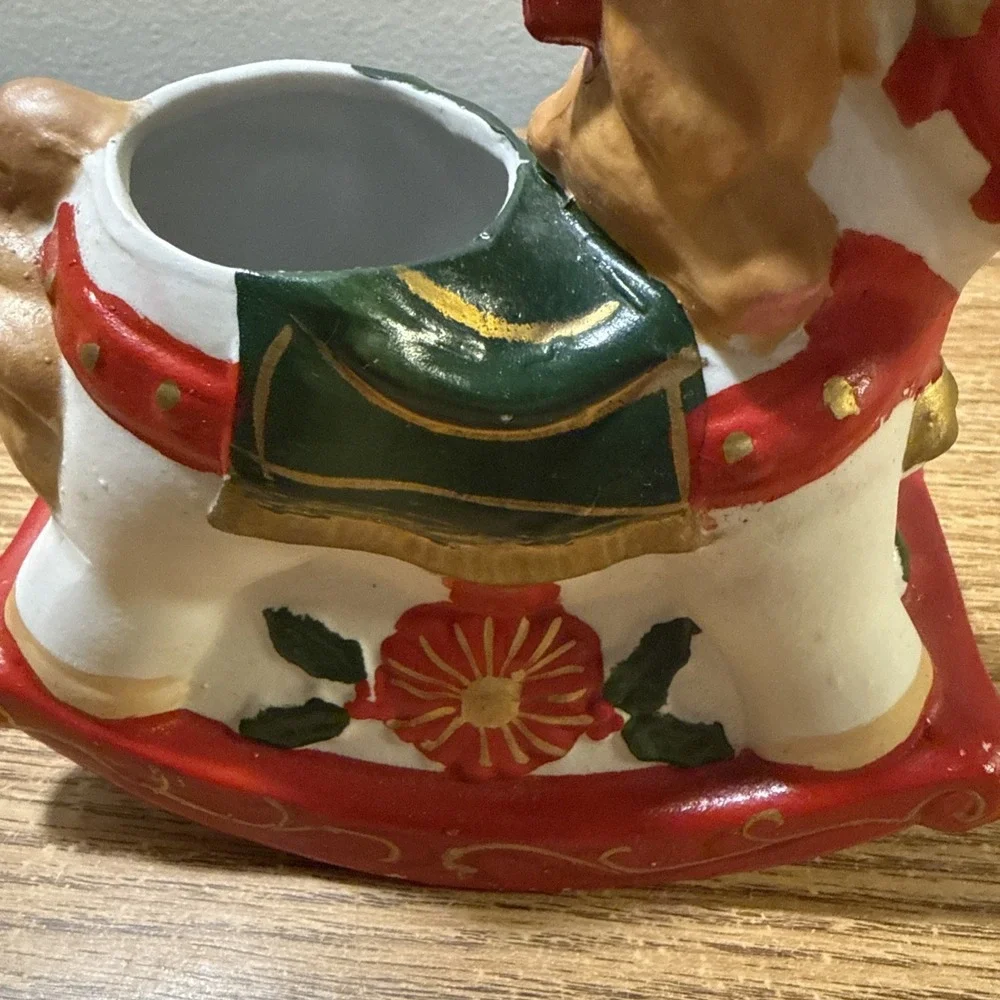 Rocking Horse Bear Rider Planter‎ 1992 Poinsettia Vintage Christmas I'll